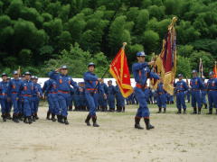 平成１９年　水防訓練　祖母谷消防団行進